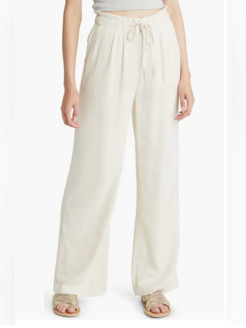 Thread & Supply Cream Wide-Leg Linen Pants